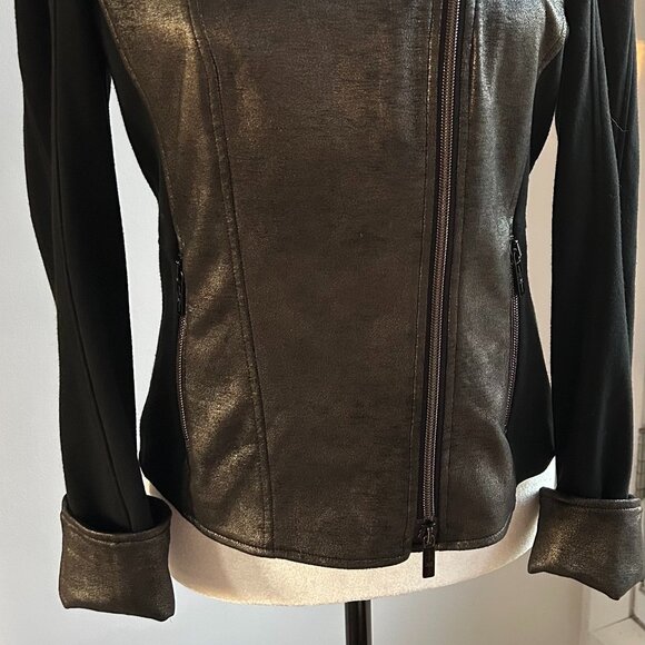 Luisa Cerano Black Metallic Versatile Mixed-Media Moto Jacket Double-Zip – US XS - Picture 4 of 14